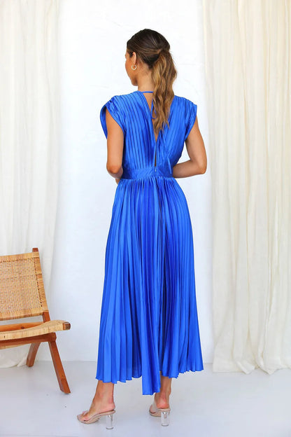 AISHA - Pleated Plunge Midi Dress